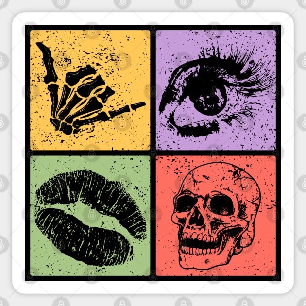 Rock, Eye, Kiss, Skull Pop Art Design - Edgy Art Sticker by TuncGK